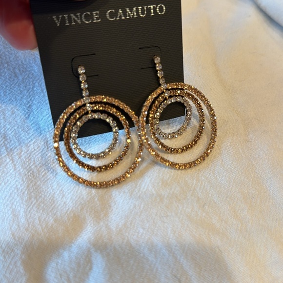 Vince Camuto rose gold/clear crystals concentric circles drop earrings. New. - Picture 2 of 2